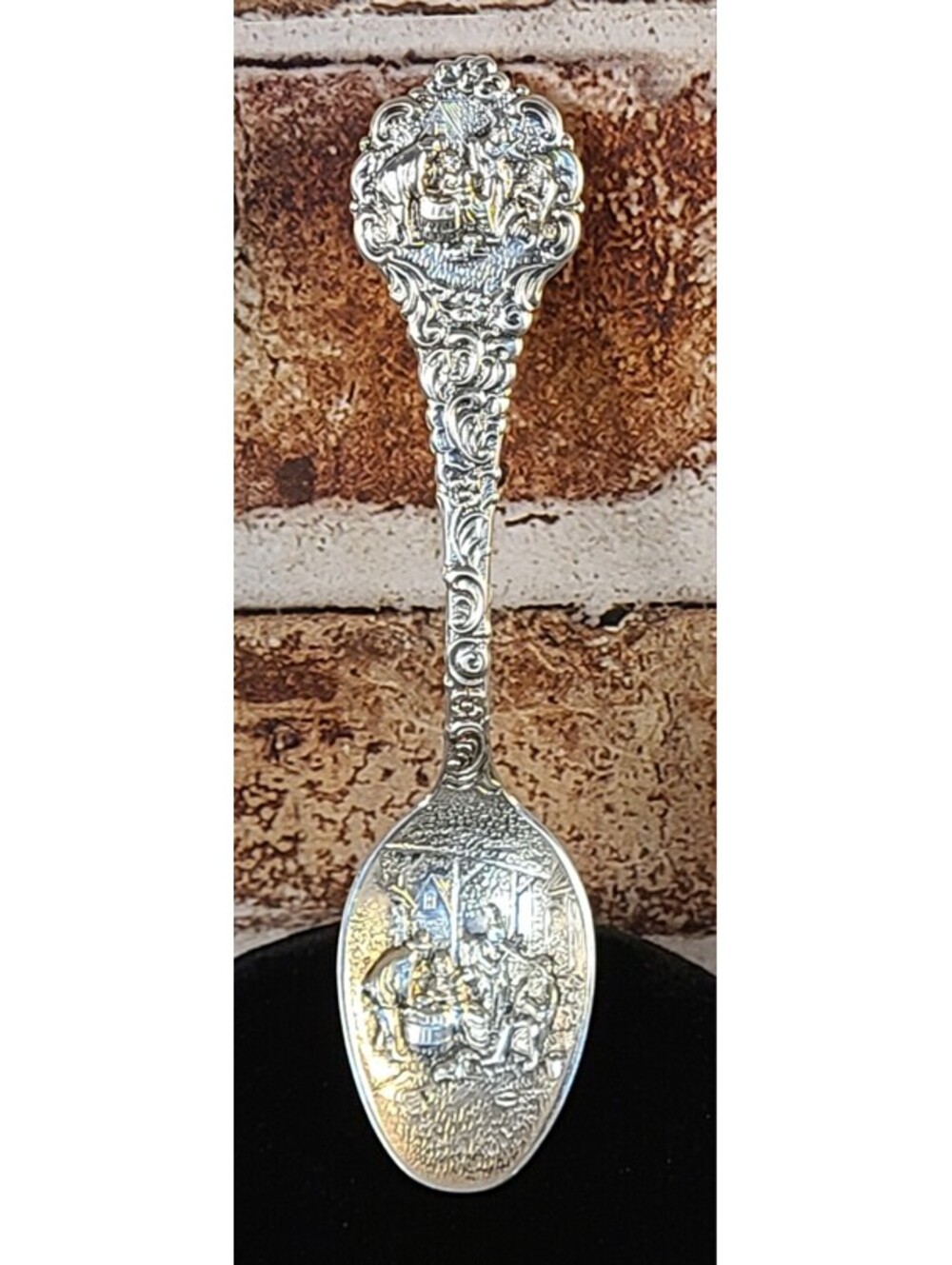 Vtg Danish Silverplated Souvenir Spoon  Hans Jensen European Folk Ar Whale Mark